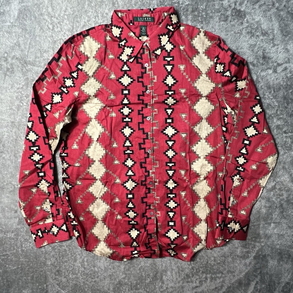 Ralph Lauren XL Womens Southwestern Aztec Button Up Shirt 100% Cotton